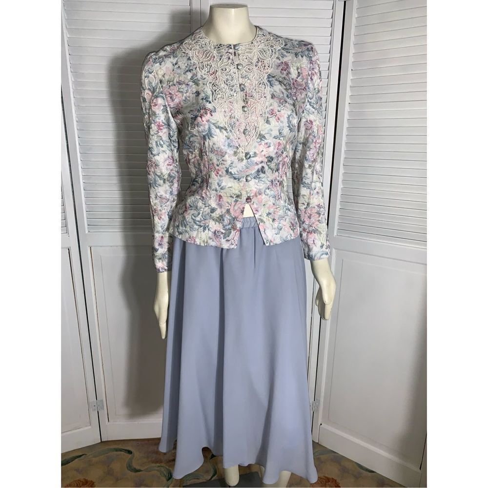 Vintage Caron Petite Chicago Pastel Floral Victorian Two‎ Piece Dress 12